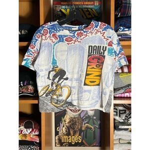 Vintage 90s Rare Daily Grind Bike Cyclist AOP Crop Top